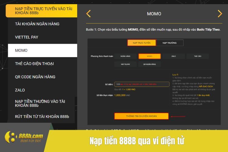 Nạp tiền 888B qua ví điện tử